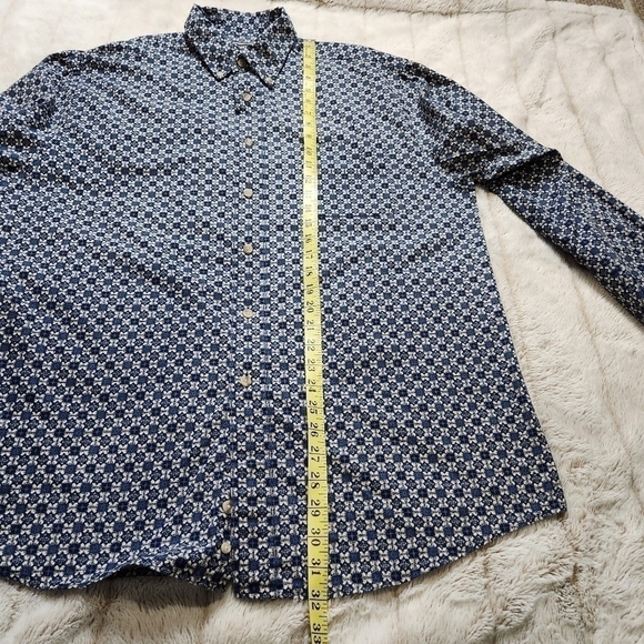 Men's Casual button-down shirt Collared Long sleeves Blue Tan Size L - Picture 9 of 11